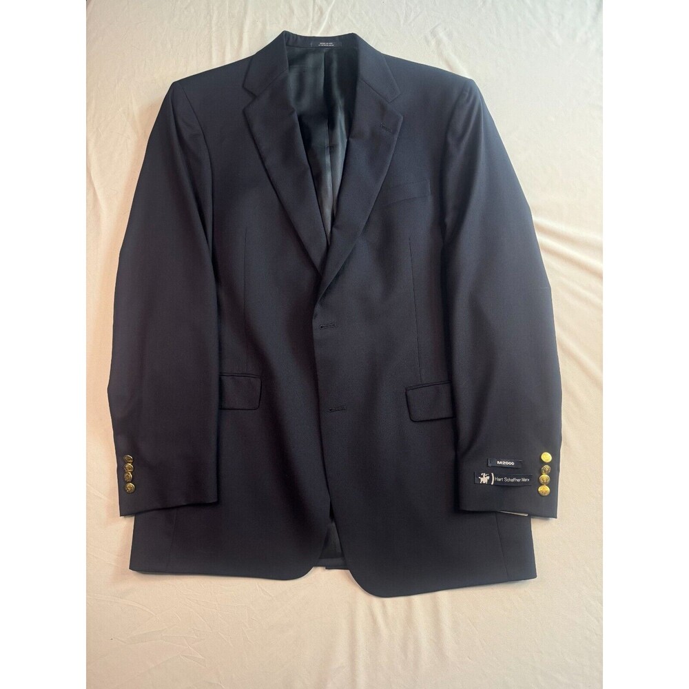 Hart Schaffner Marx Sports Coat Men Size 43L 2 Button Black Classic Wool